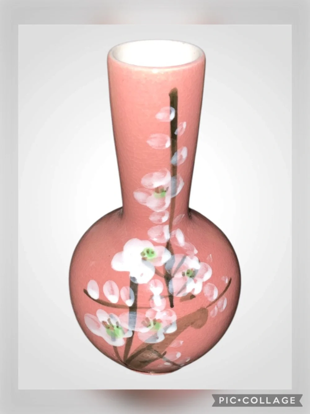 Vintage Pink Pottery Vase - Dogwood Blossoms - Made In Vietnam - 6.5” Tall